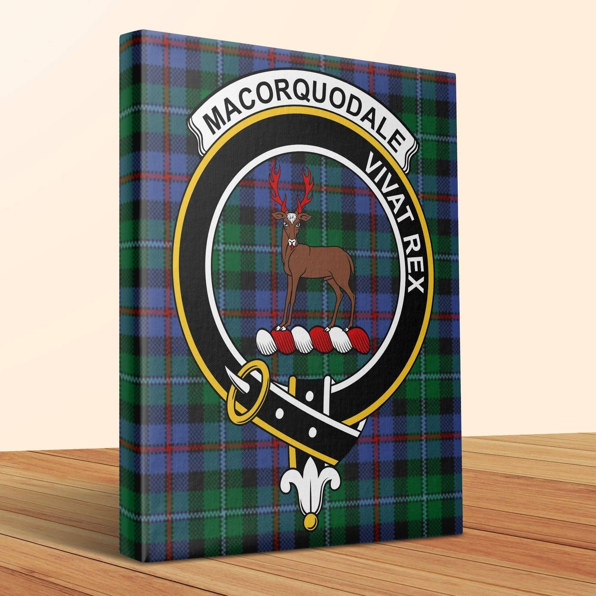 MacQuorquodale Crest Vivat Rex Scottish Tartan Canvas - Celtic Ancestry Gifts
