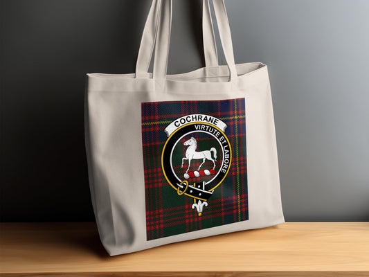 Cochrane Clan Tartan Crest Virtue et Labore Tote Bag - Living Stone Gifts