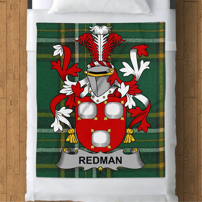 Redman Surname Irish Tartan Throw Blanket - Living Stone Gifts