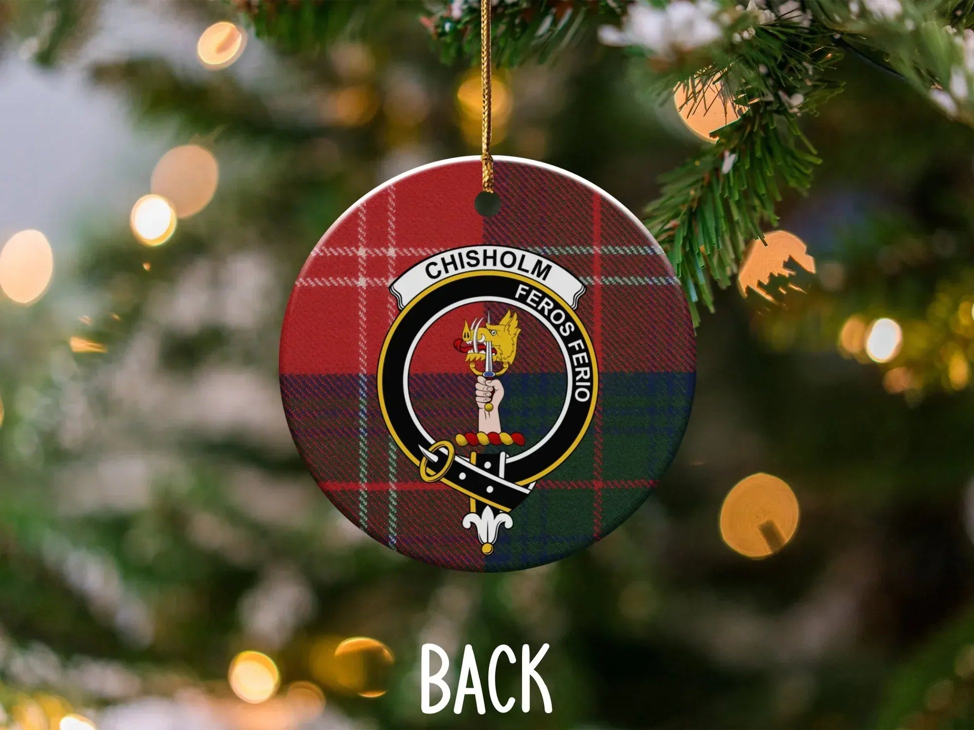 Chisholm Tartan Crest Christmas Tree Ornament product