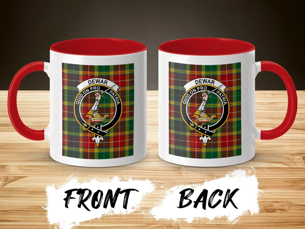 Dewar Clan Crest Tartan Print Mug Front Back Design