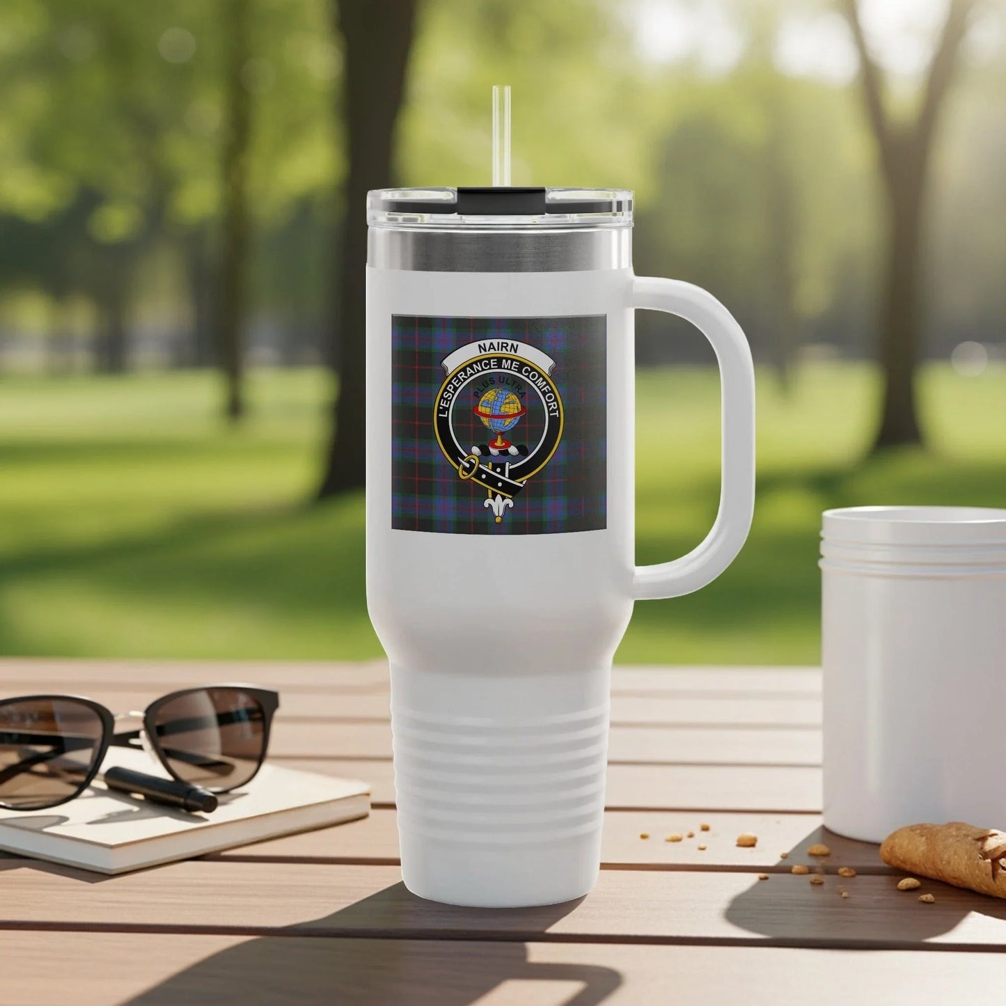Personalized Clan Crest White Travel Mug product type