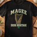 Magee Irish Heritage black Gildan 64000 T-shirt with Celtic harp design