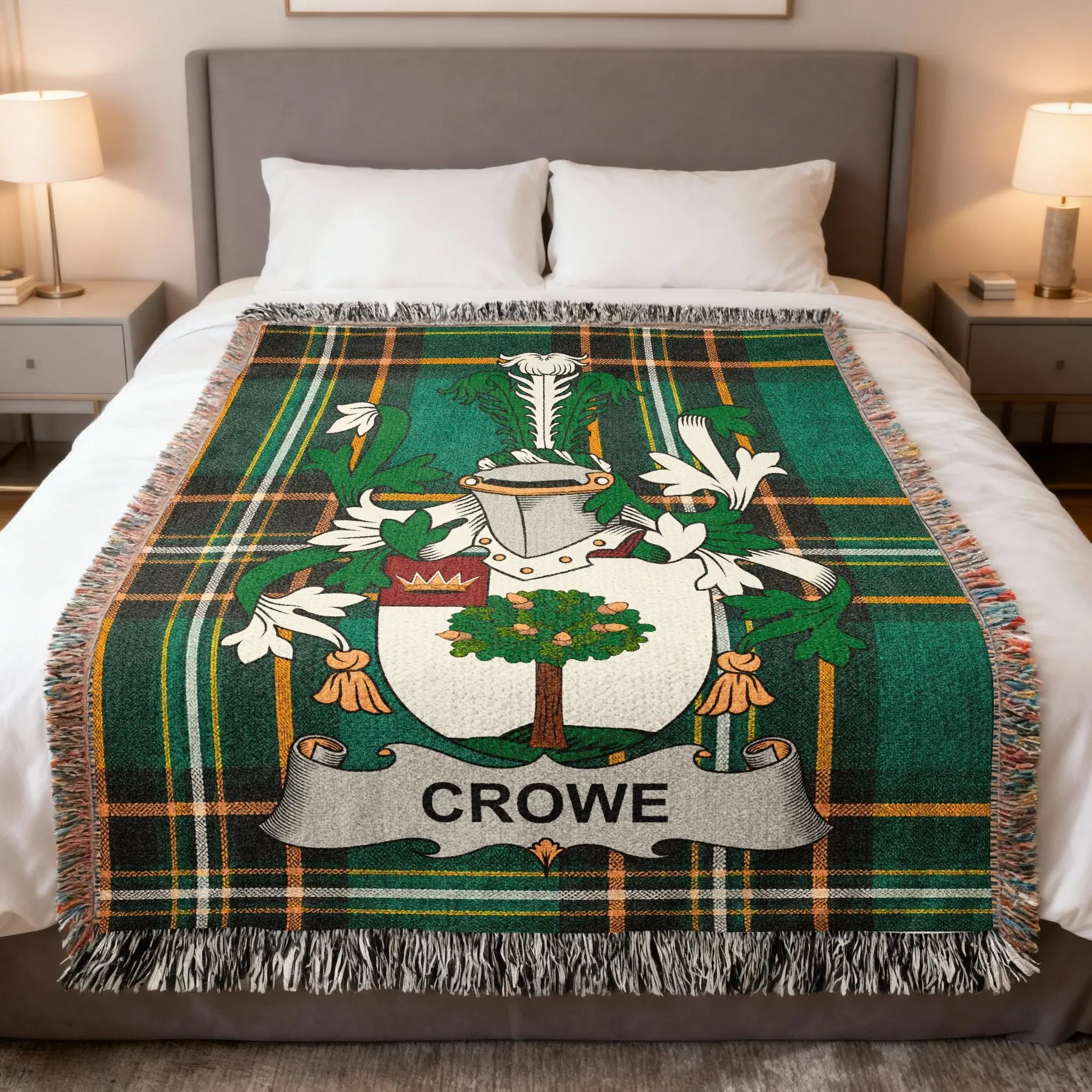 Crowe Family Crest Green Plaid Custom Throw Blanket