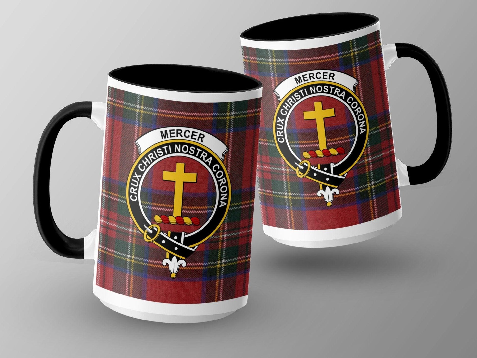 Mercer Clan Tartan Crest Crux Christi Nostra Corona Mug - Living Stone Gifts