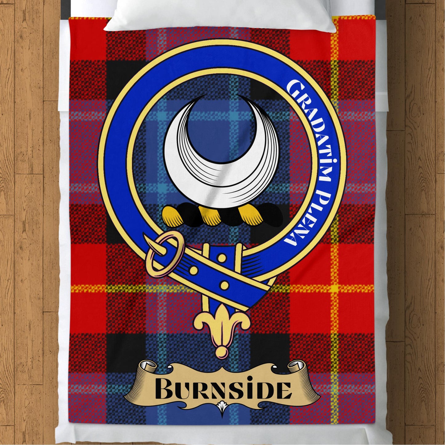 Scottish Clan Burnside Crest Tartan Throw Blanket - Living Stone Gifts