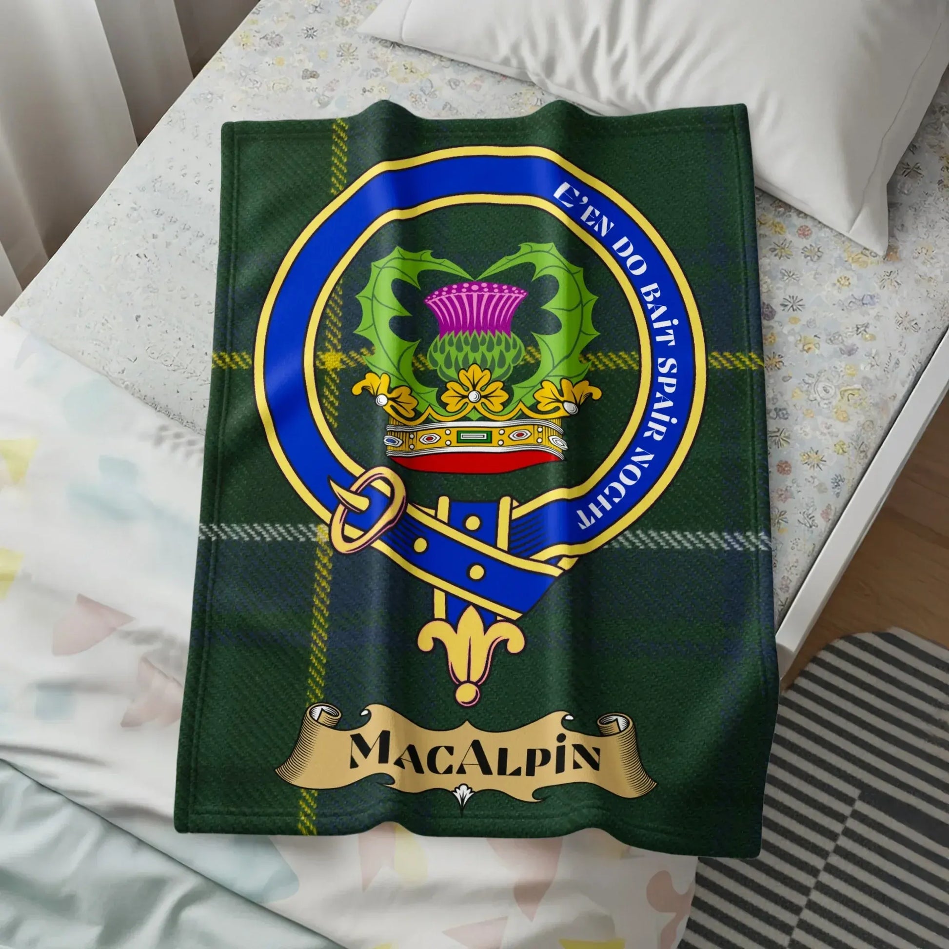 MacAlpin Clan Crest Tartan Blanket Product