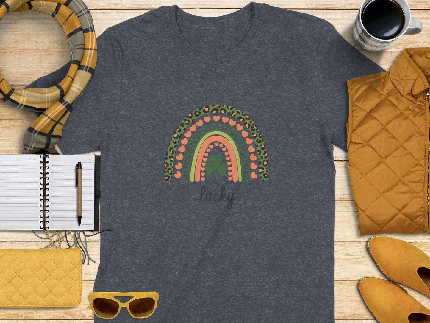Lucky Rainbow Hearts Cute Graphic t-shirt - Celtic Ancestry Gifts