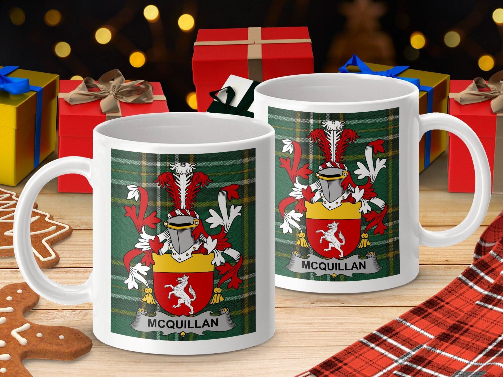 McQuillan Family Crest Irish Tartan Mug - Celtic Ancestry Gifts