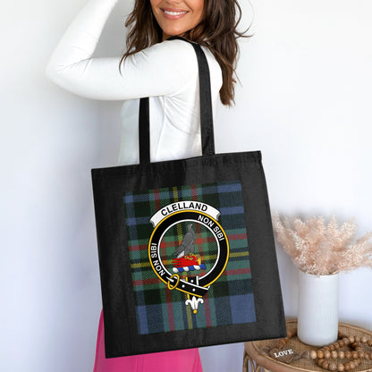 Clelland Clan Crest Scottish Tartan Background Tote Bag - Living Stone Gifts