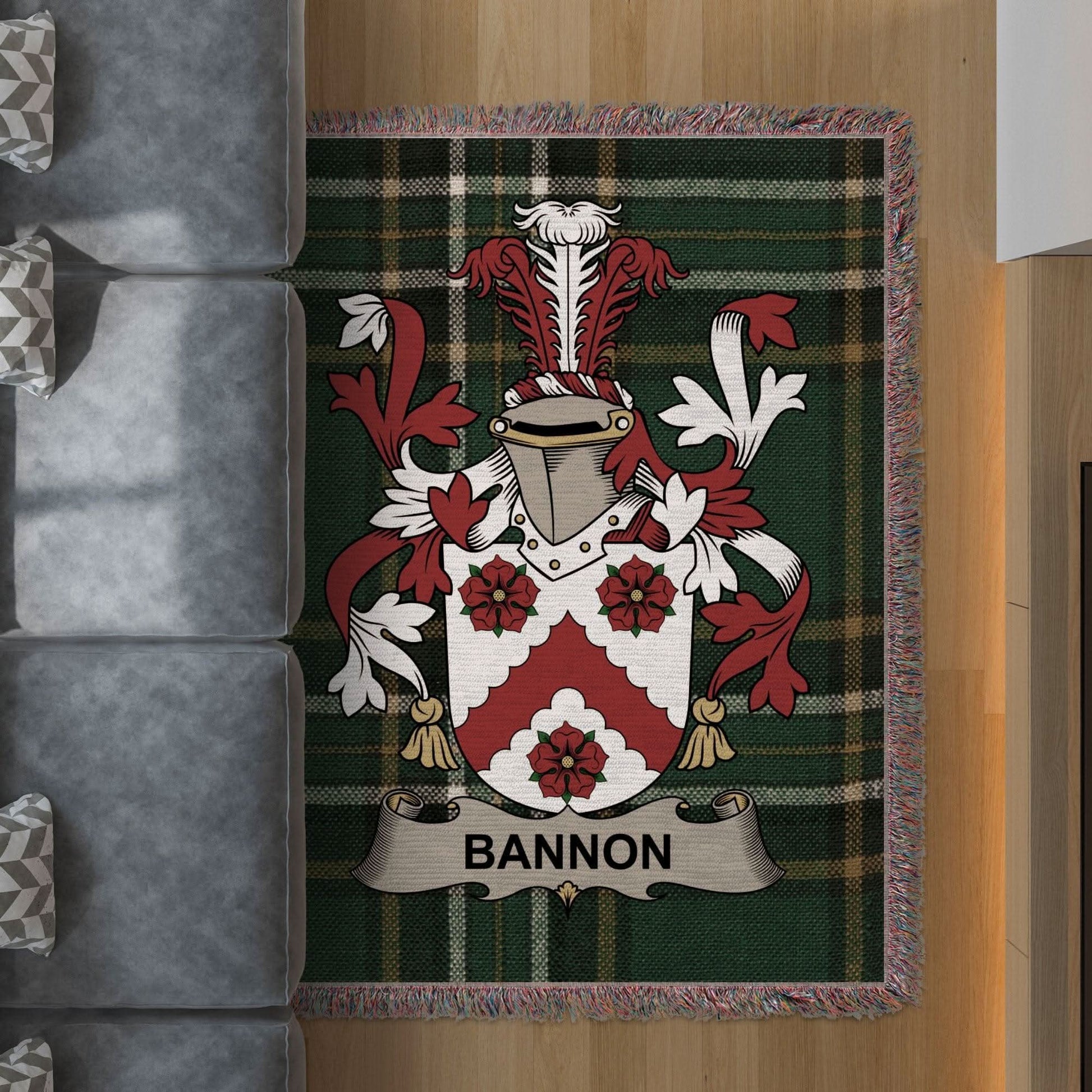 Bannon Surname Irish Coat Of Arms Woven Blanket - Celtic Ancestry Gifts