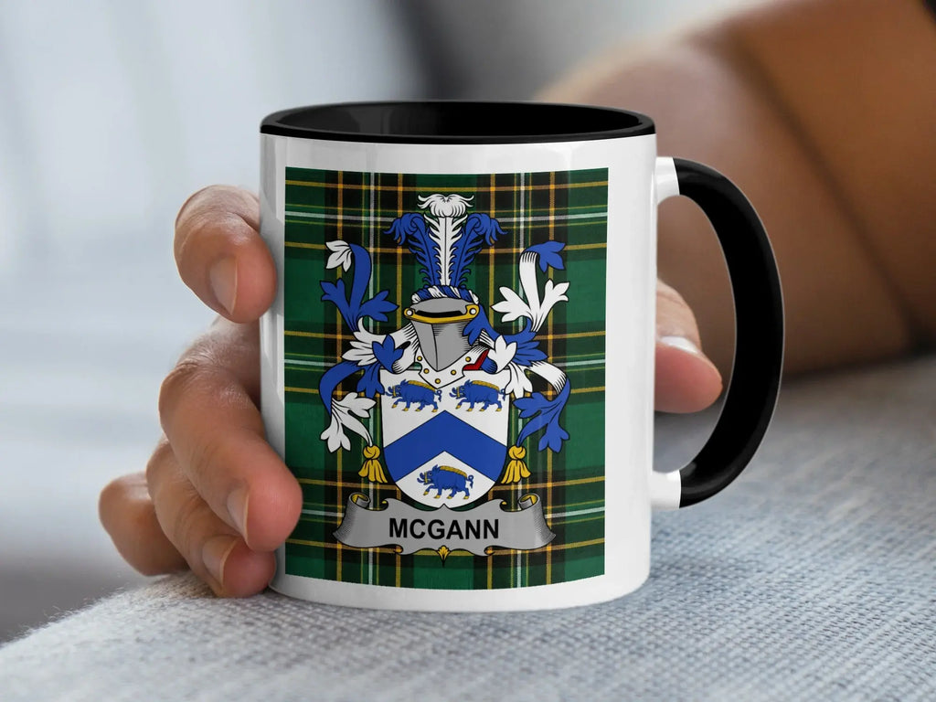 McGann Irish family crest black accent mug
