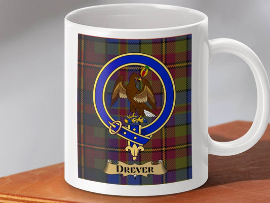 Drever Family Crest Plaid Background Design Mug product