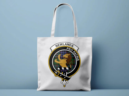Newlands Scottish Clan Crest Tartan Tote Bags - Celtic Ancestry Gifts