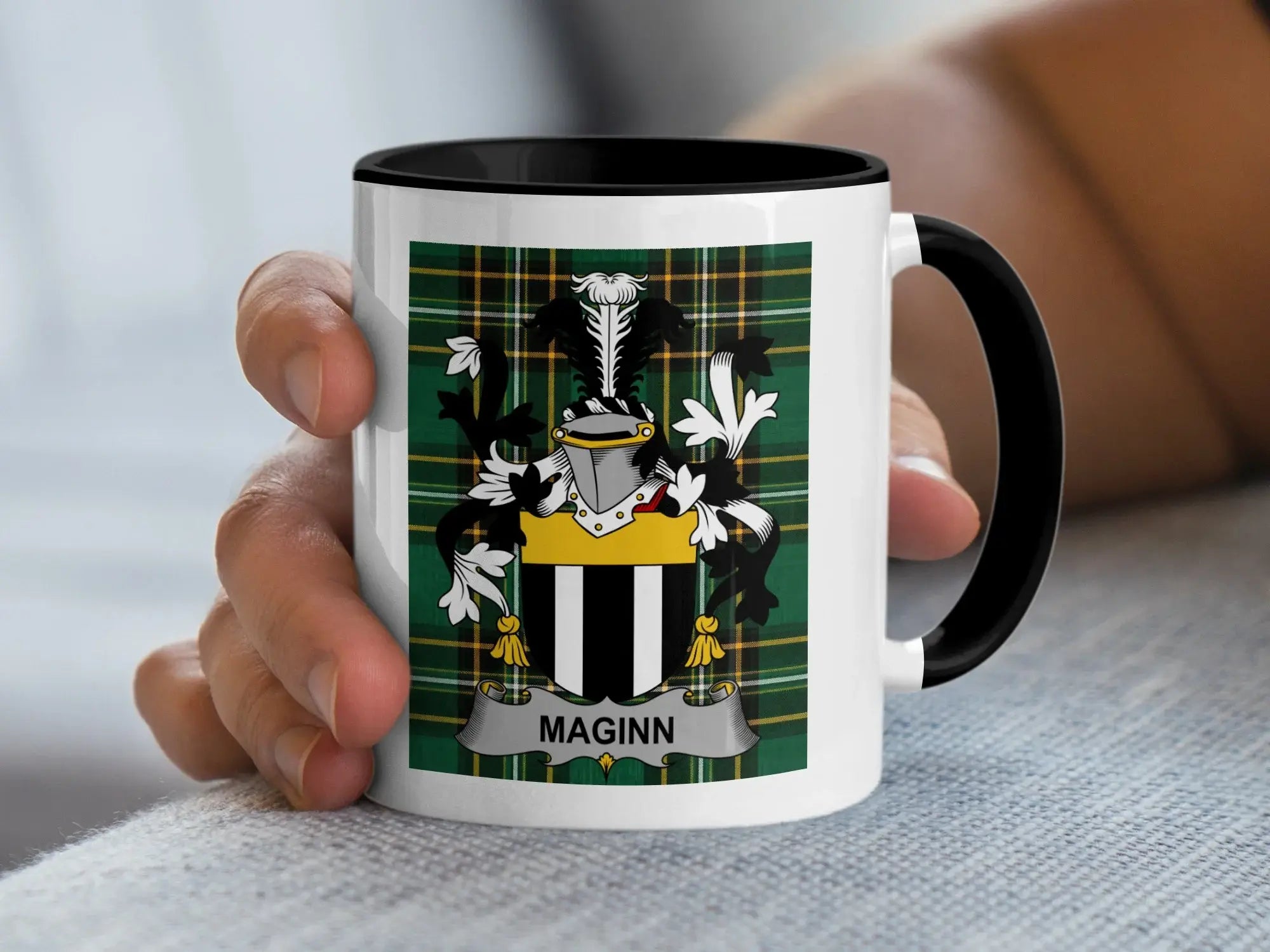 Maginn Irish family crest black accent mug