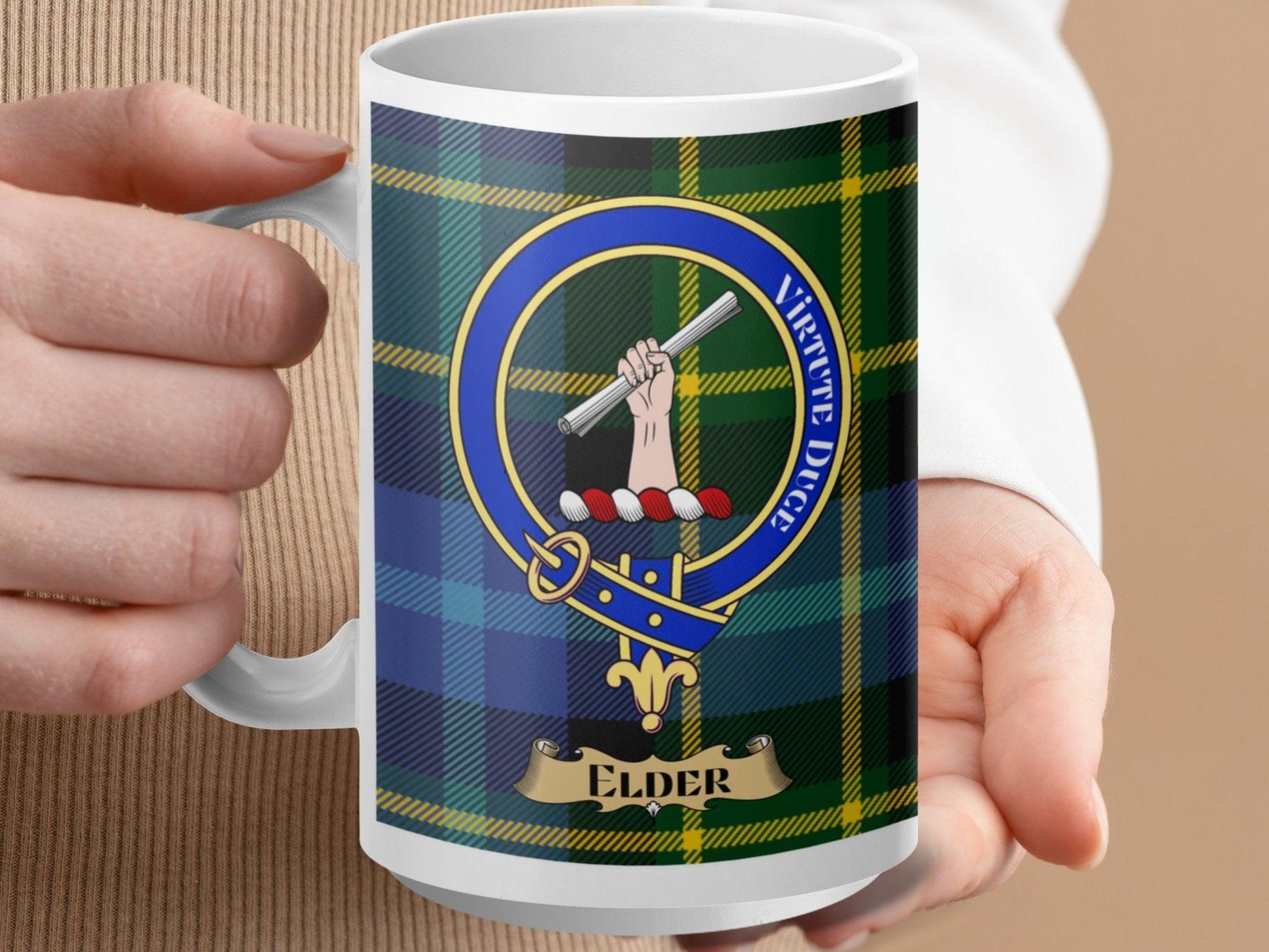 Scottish Clan Elder Crest Plaid Tartan Pattern Mug - Living Stone Gifts