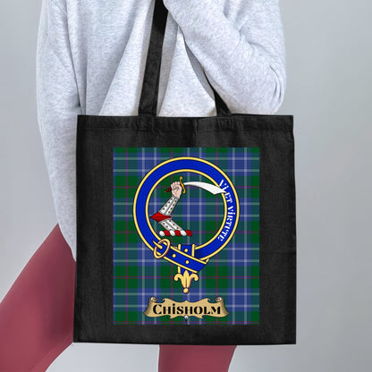 Chisholm Clan Crest Tartan Background Tote Bag - Living Stone Gifts