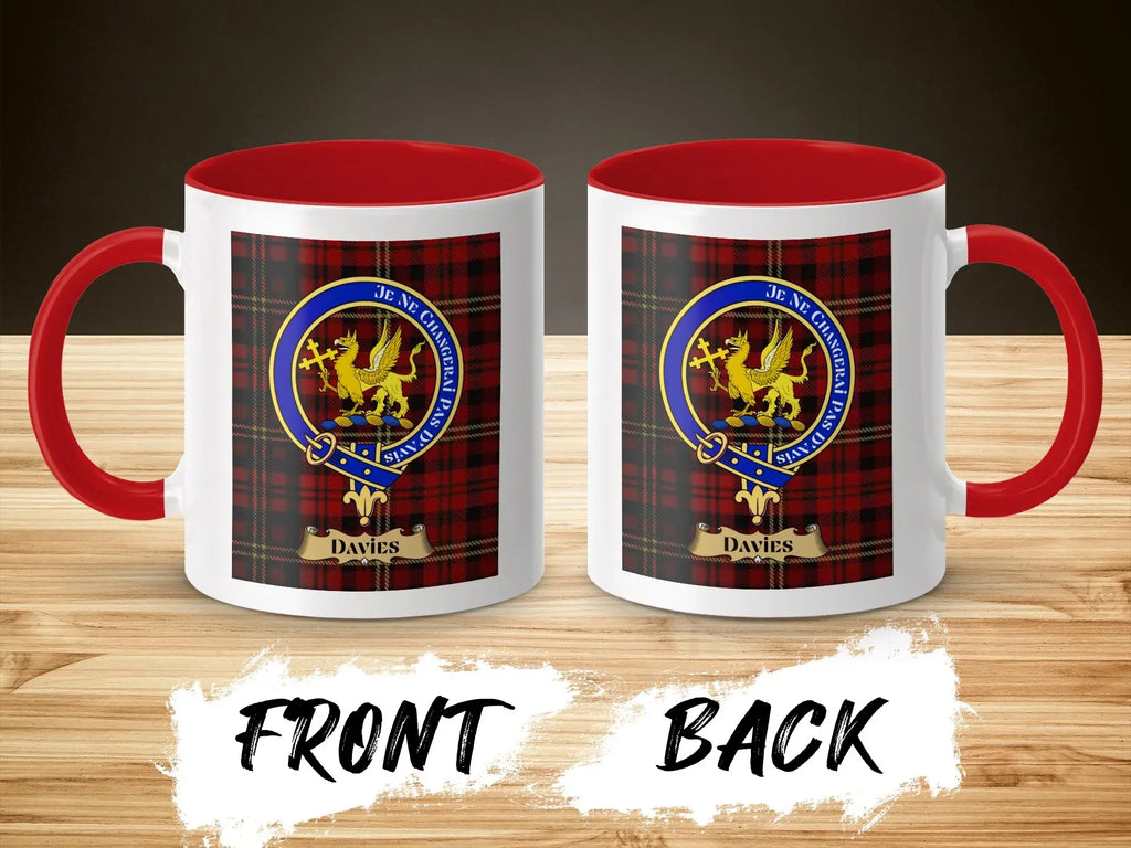 Davies family crest mug shown as a heritage gift
