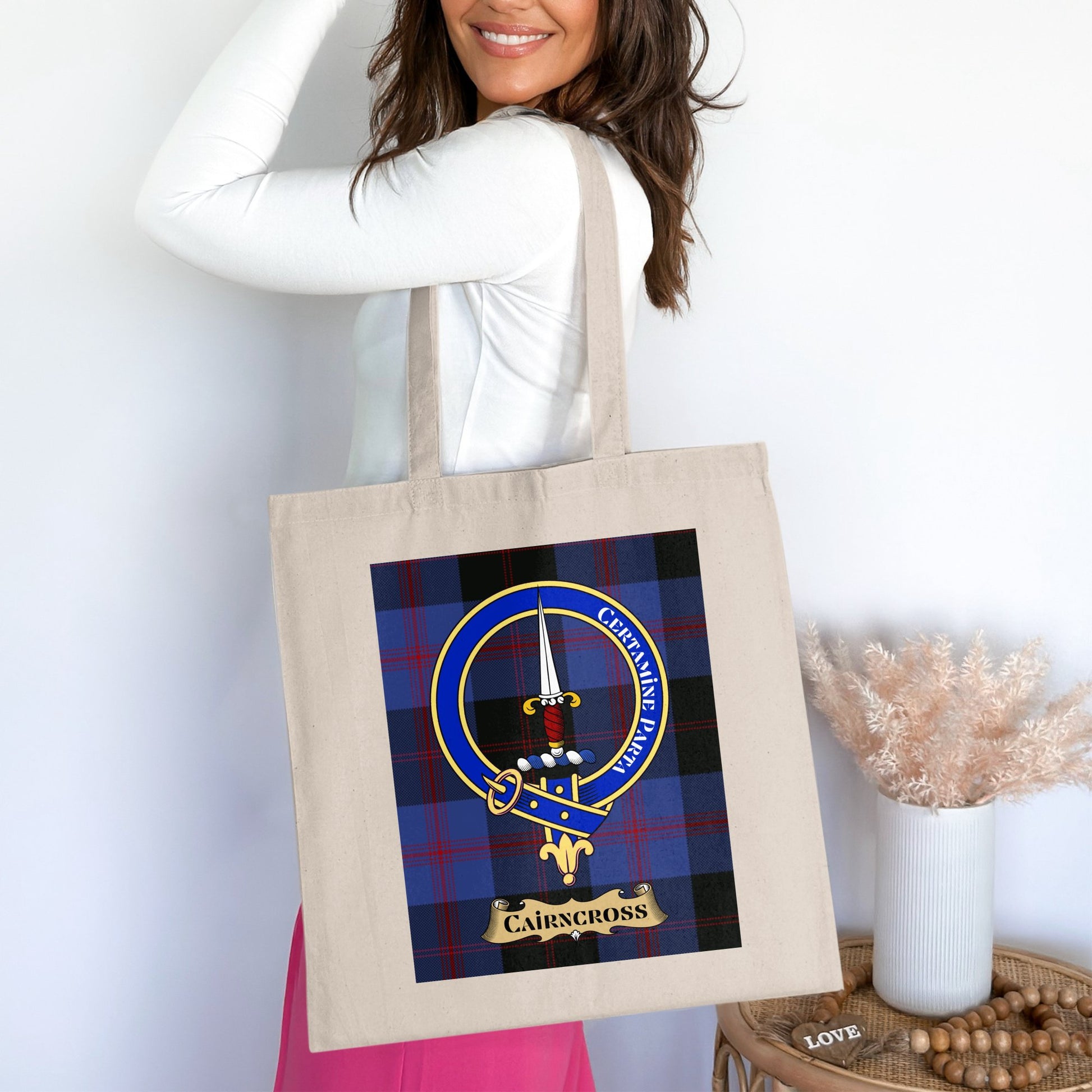 Cairncross Clan Crest Tartan Pattern Tote Bag - Living Stone Gifts