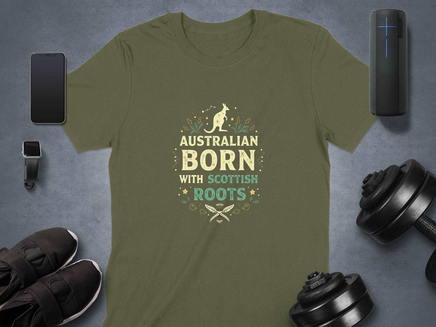 Australian Born With Scottish Roots Vibrant T-Shirt - Living Stone Gifts