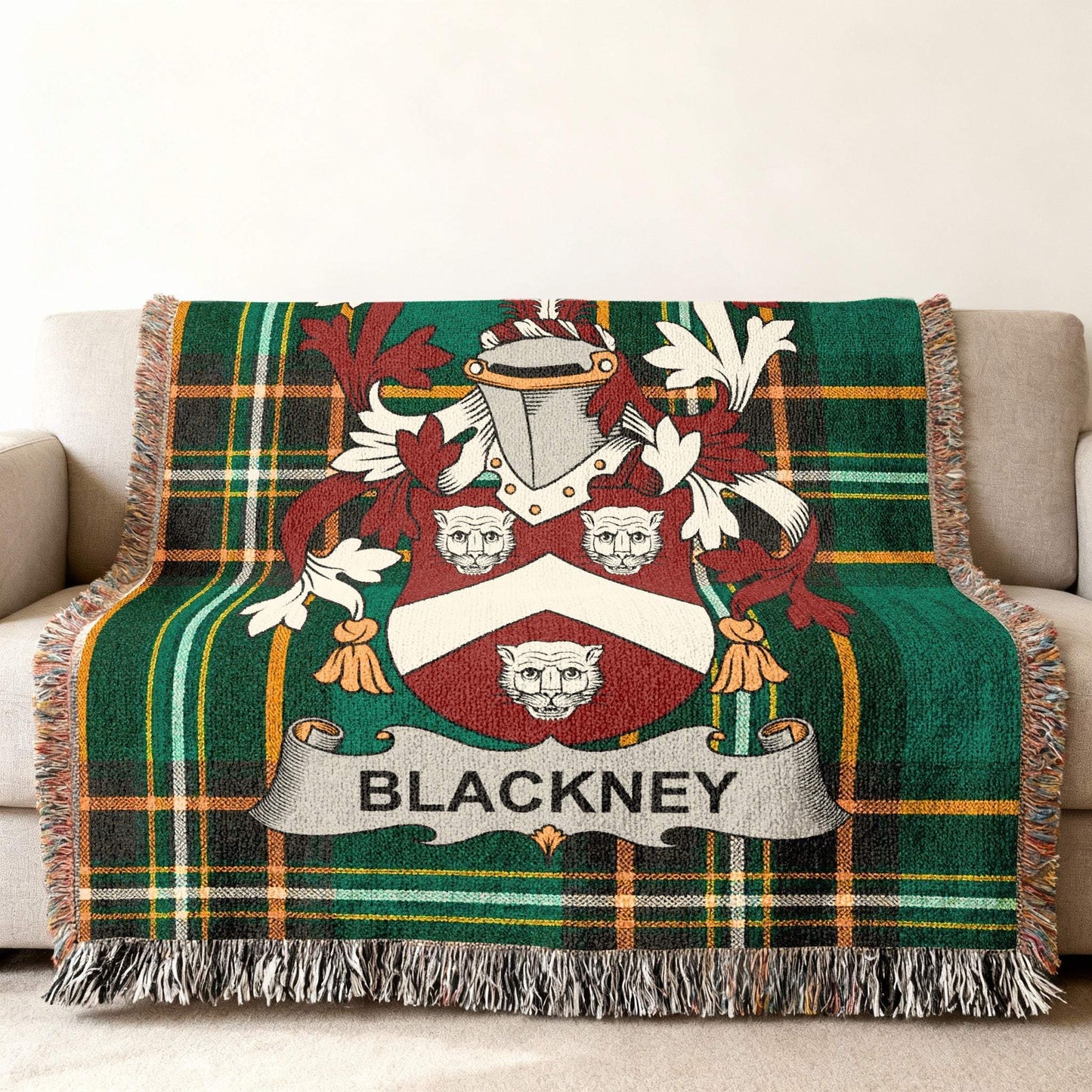 Blackney Family Coat Arms Green Plaid Throw product type