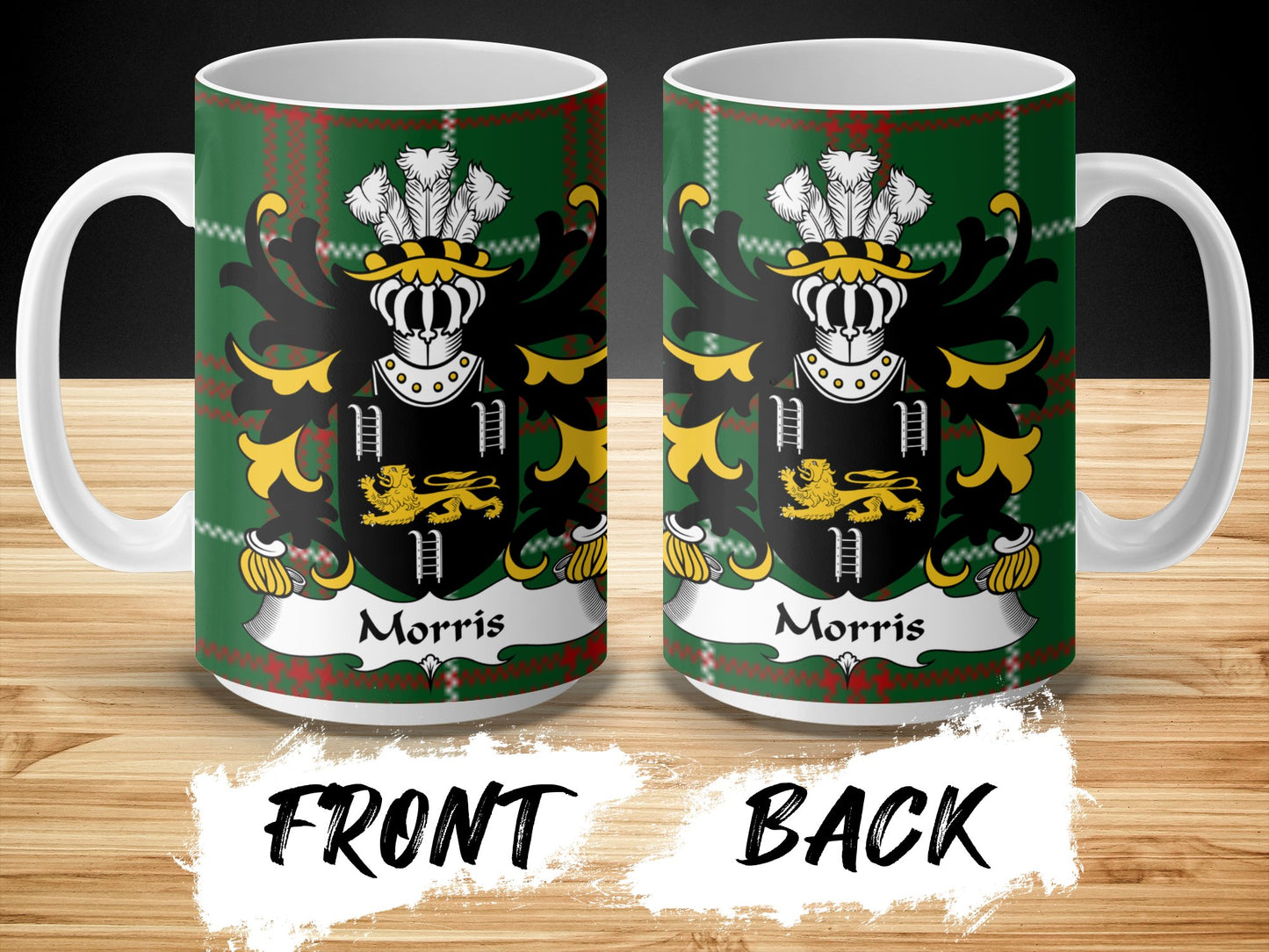 Morris Family Coat of Arms Welsh National Tartan Mug - Living Stone Gifts