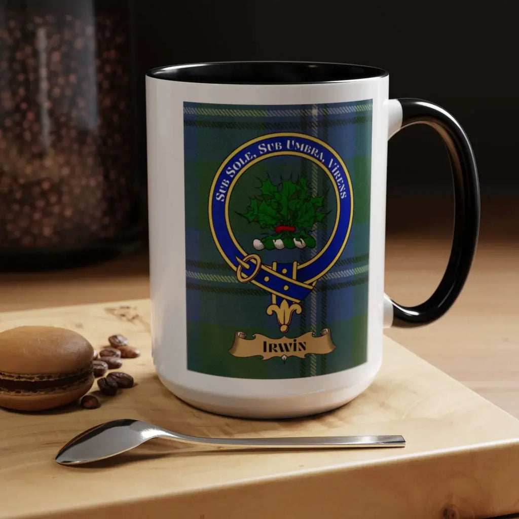 Family Crest Clan Irwin Highland Tartan Design Mug