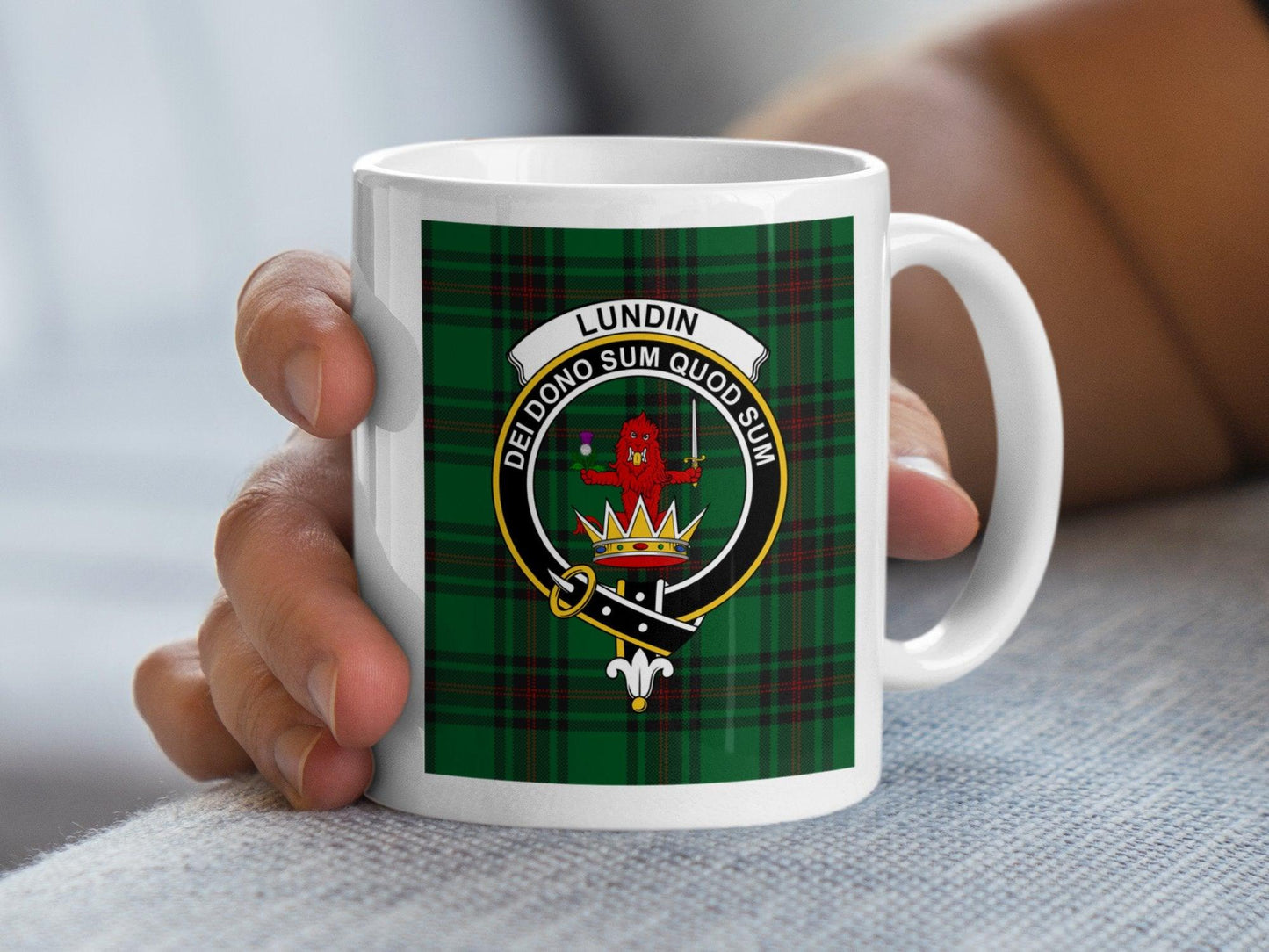 Scottish Clan Lundin Crest Tartan Plaid Design Mug - Living Stone Gifts