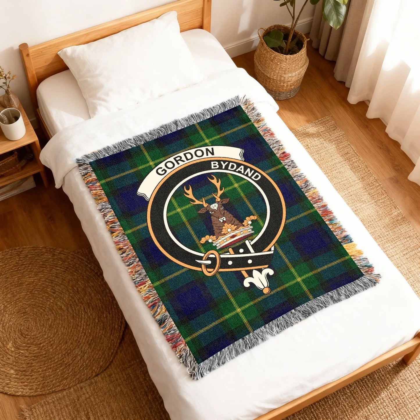 Gordon Bydand Tartan Blanket with Deer Crest Blanket