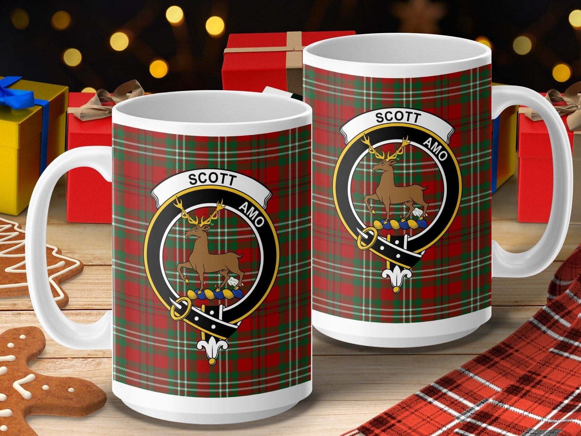 Personalized Festive Plaid Mug with Deer Design product