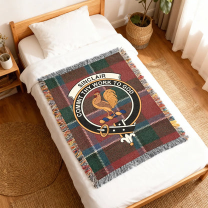 Sinclair Scottish Clan Motto Tartan Throw Blanket