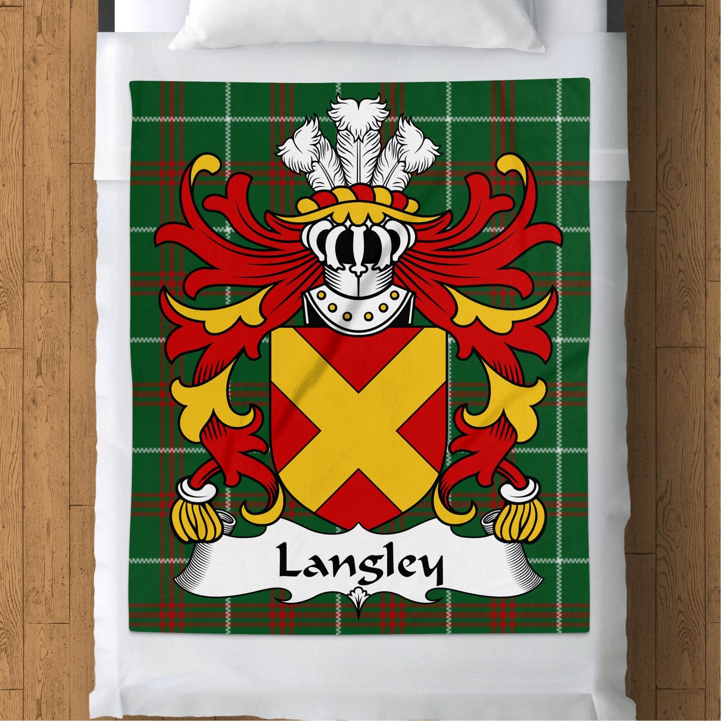 Langley Coat of Arms Welsh National Tartan Background Blanket - Living Stone Gifts