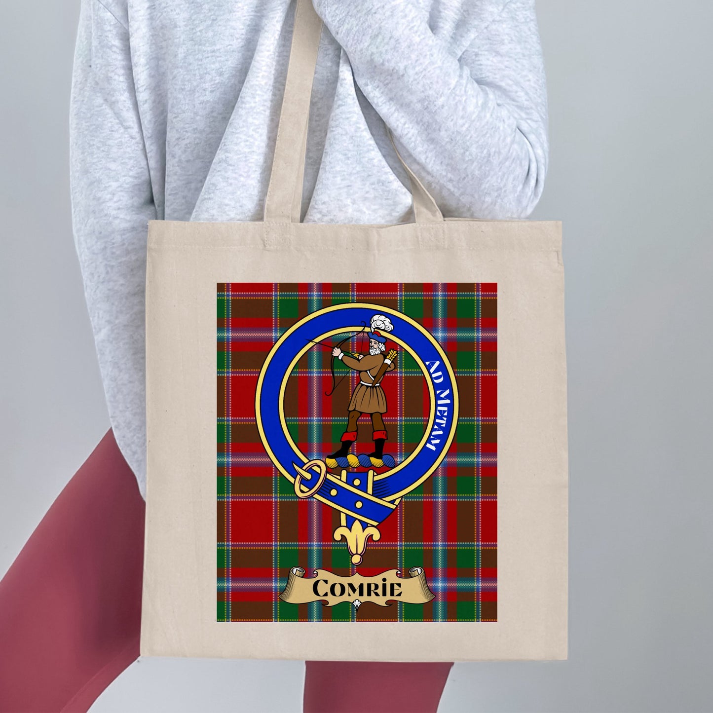 Comrie Clan Crest with Traditional Tartan Design Tote Bag - Living Stone Gifts