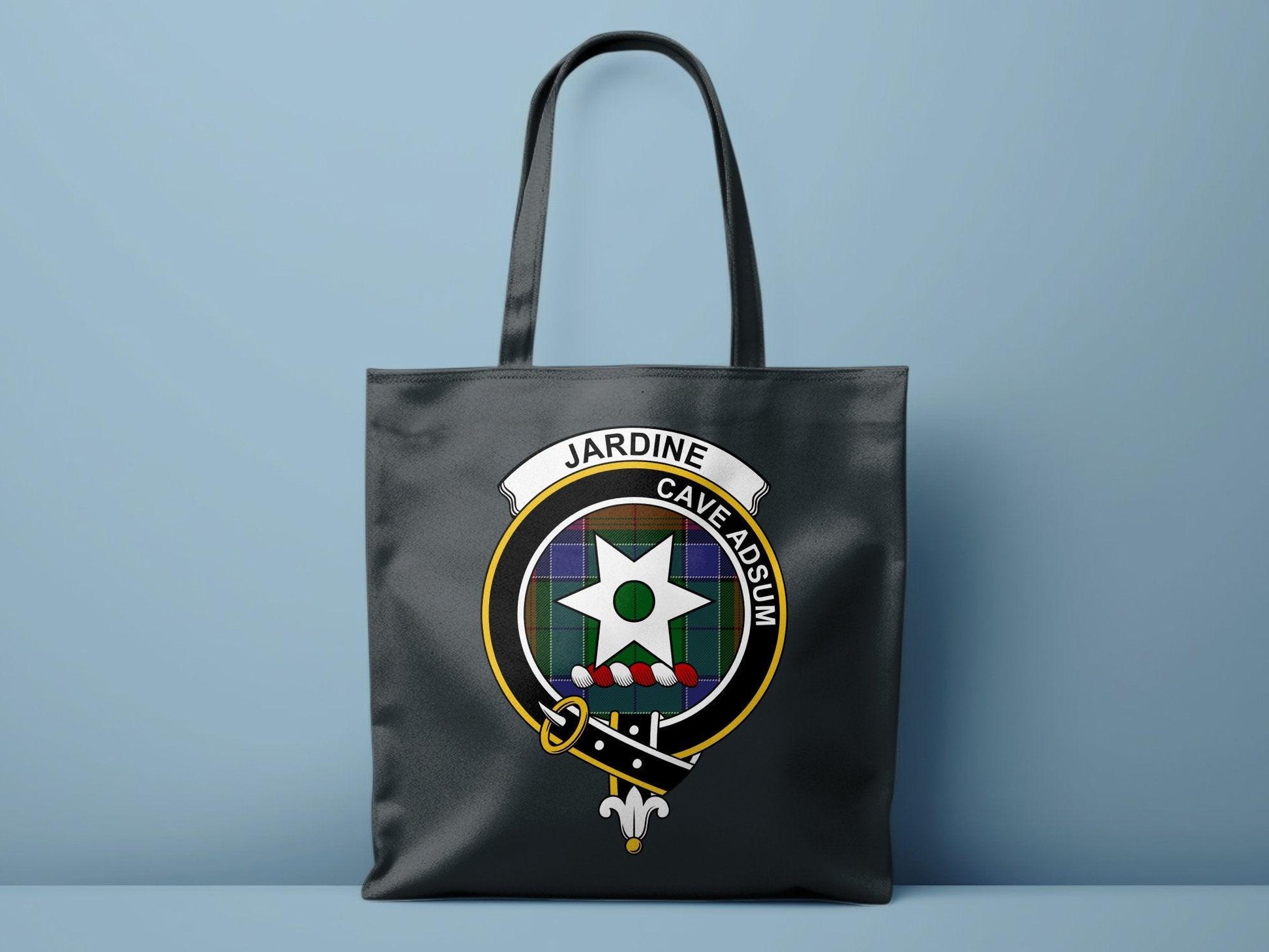 Jardine Scottish Clan Crest Tartan Tote Bags - Celtic Ancestry Gifts