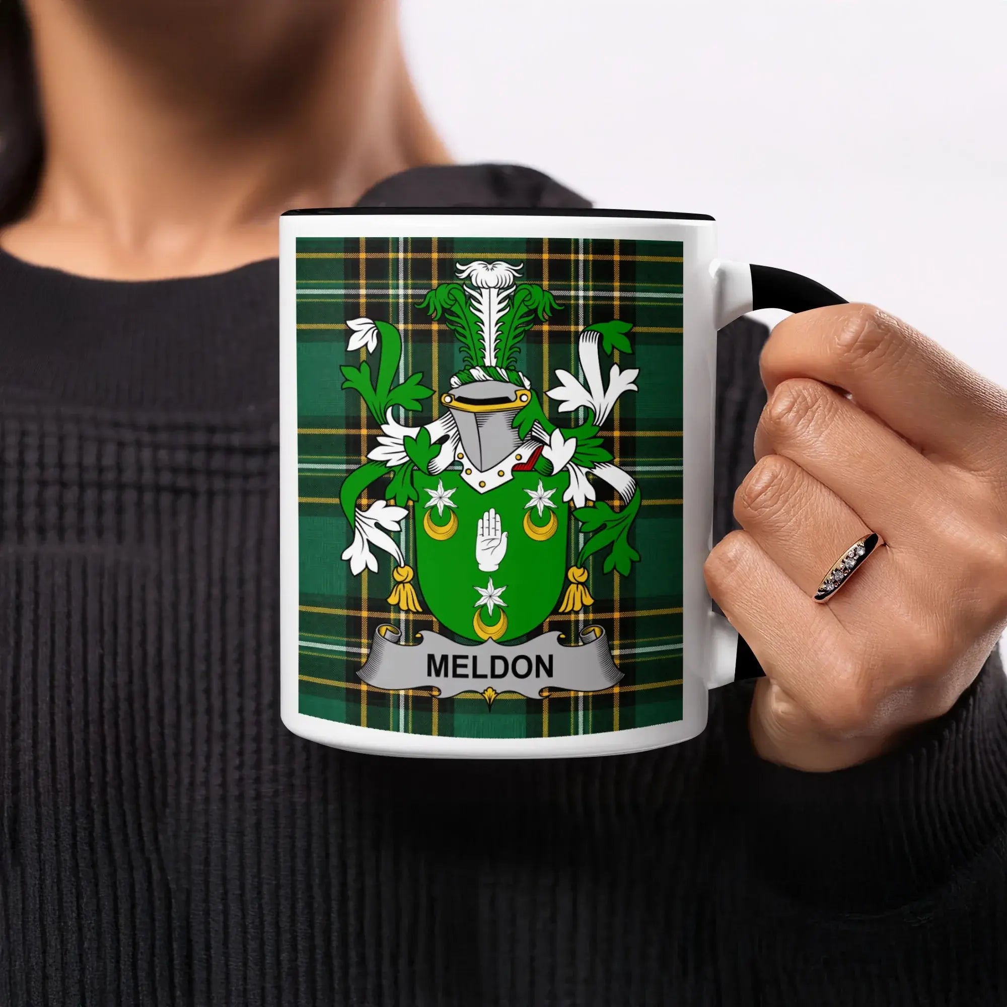 Meldon Irish heritage mug with black handle and interior