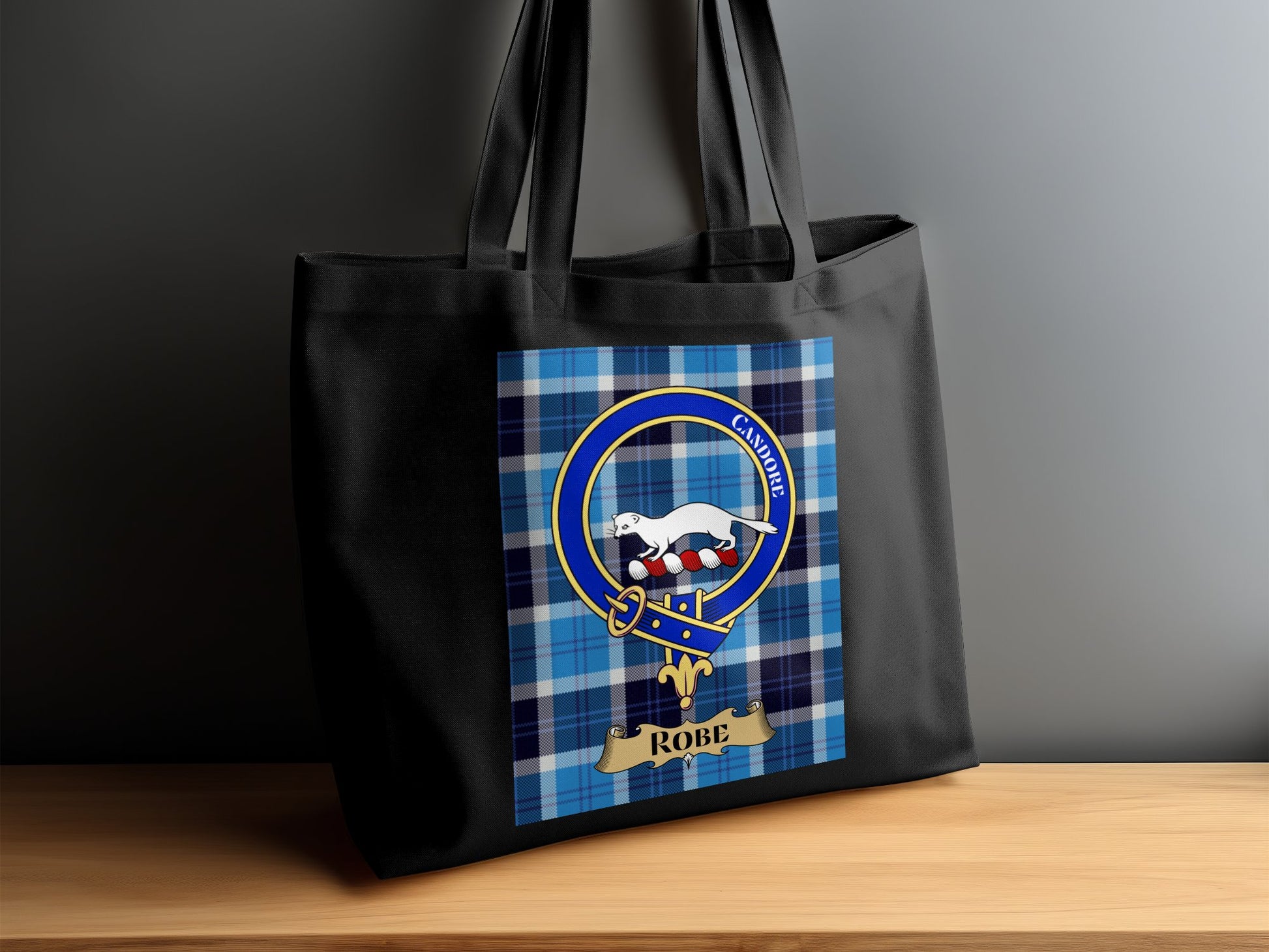 Scottish Clan Crest on Tartan Background Stylish Tote Bag - Living Stone Gifts