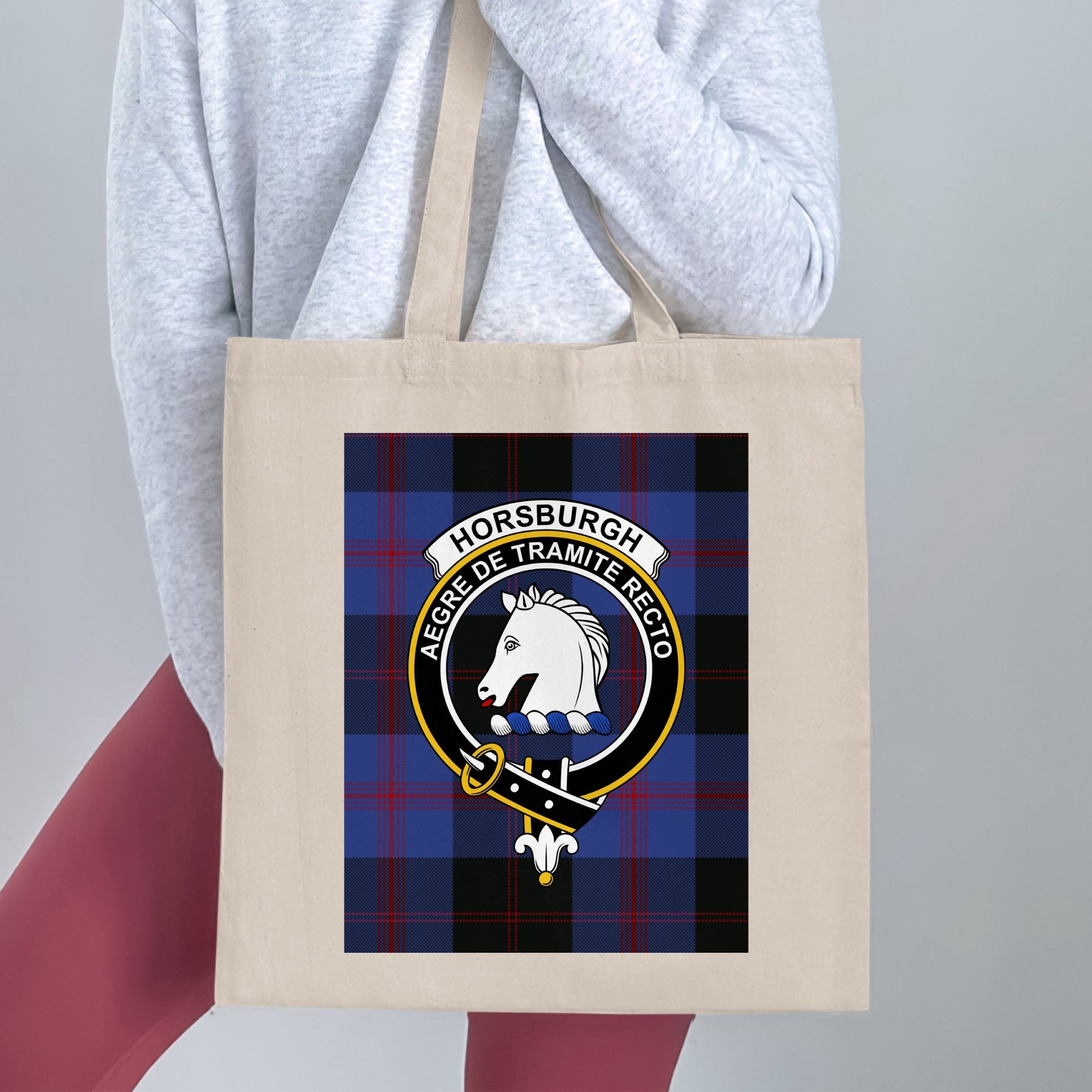 Horsburgh Scottish Clan Crest on Tartan Tote Bag - Living Stone Gifts