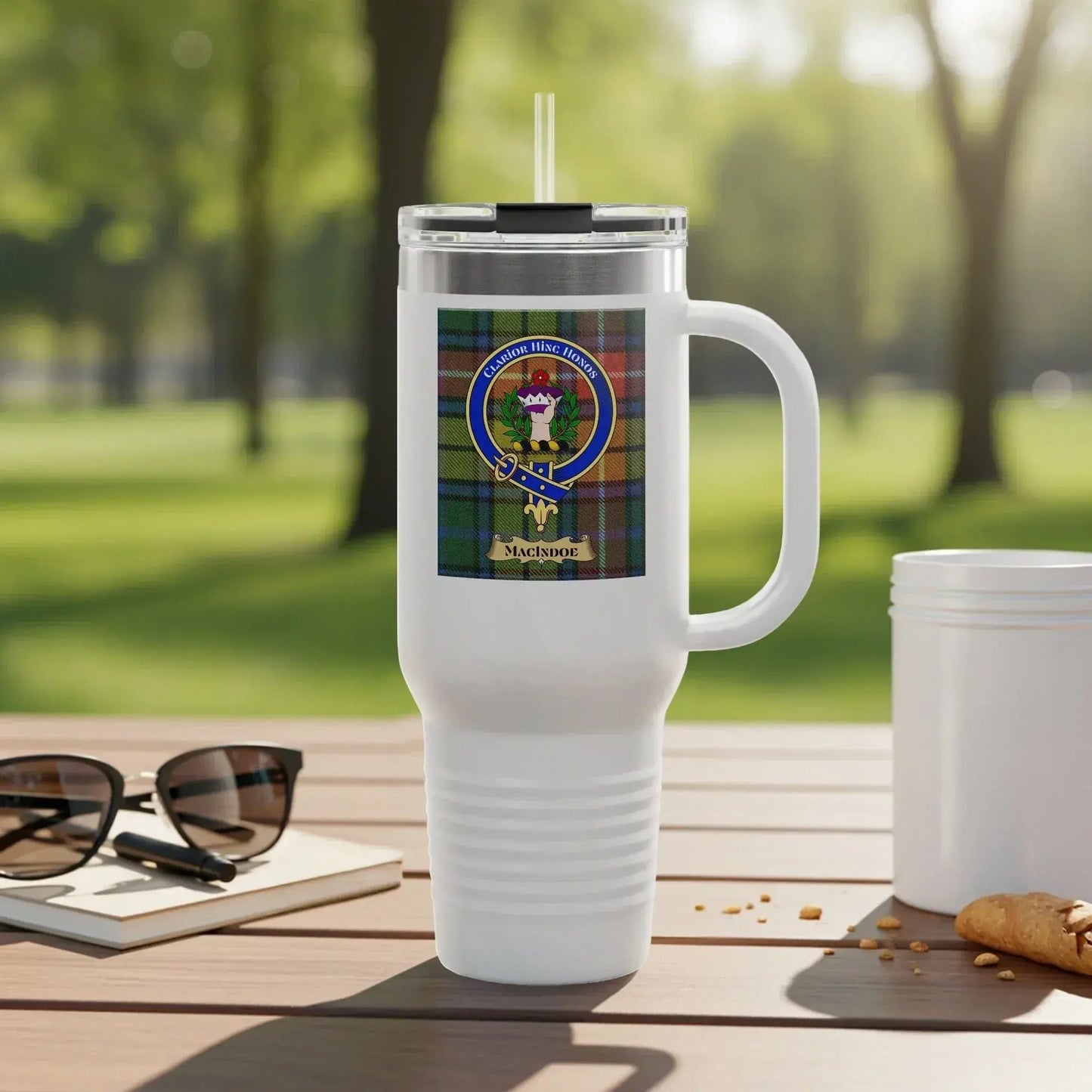 Tartan Clan Crest Design Large White Travel Mug product