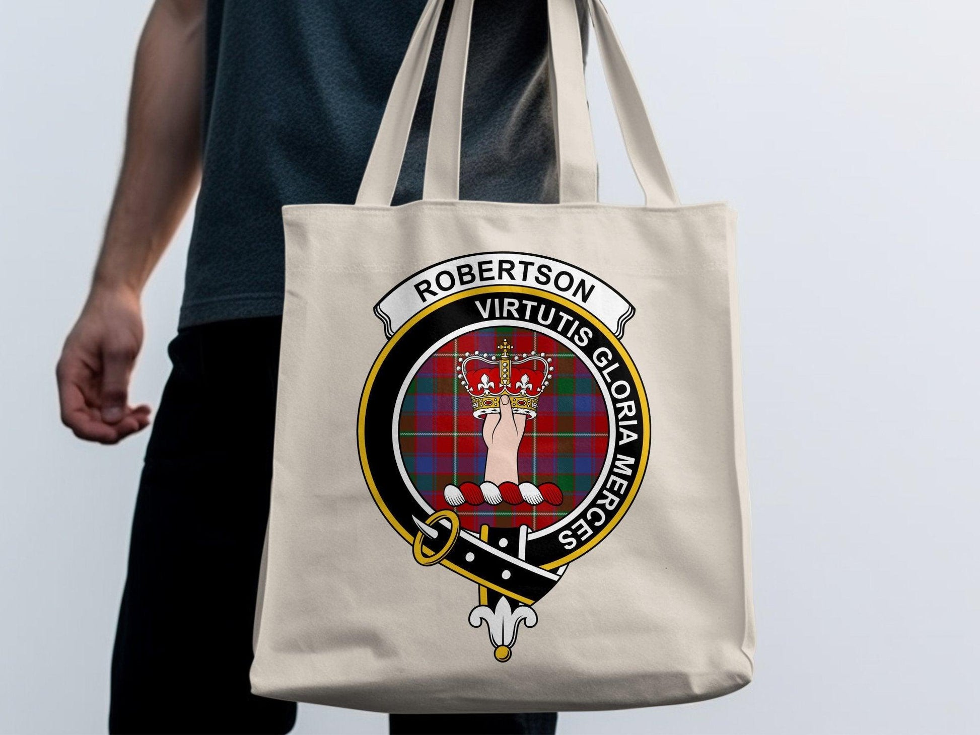 Robertson Virtutis Gloria Merces Scottish Clan Tote Bags - Celtic Ancestry Gifts