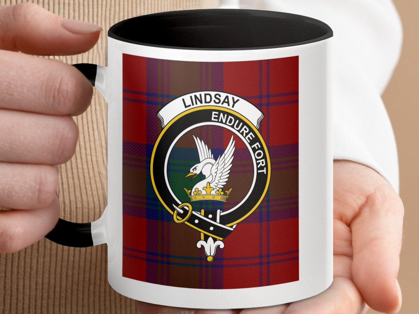 Lindsay Scottish Clan Red Tartan Crest Plaid Mug - Living Stone Gifts