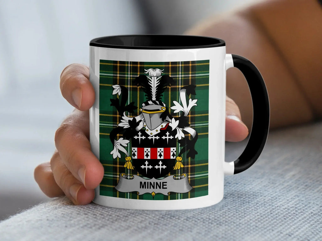 Minne Irish family crest black accent mug
