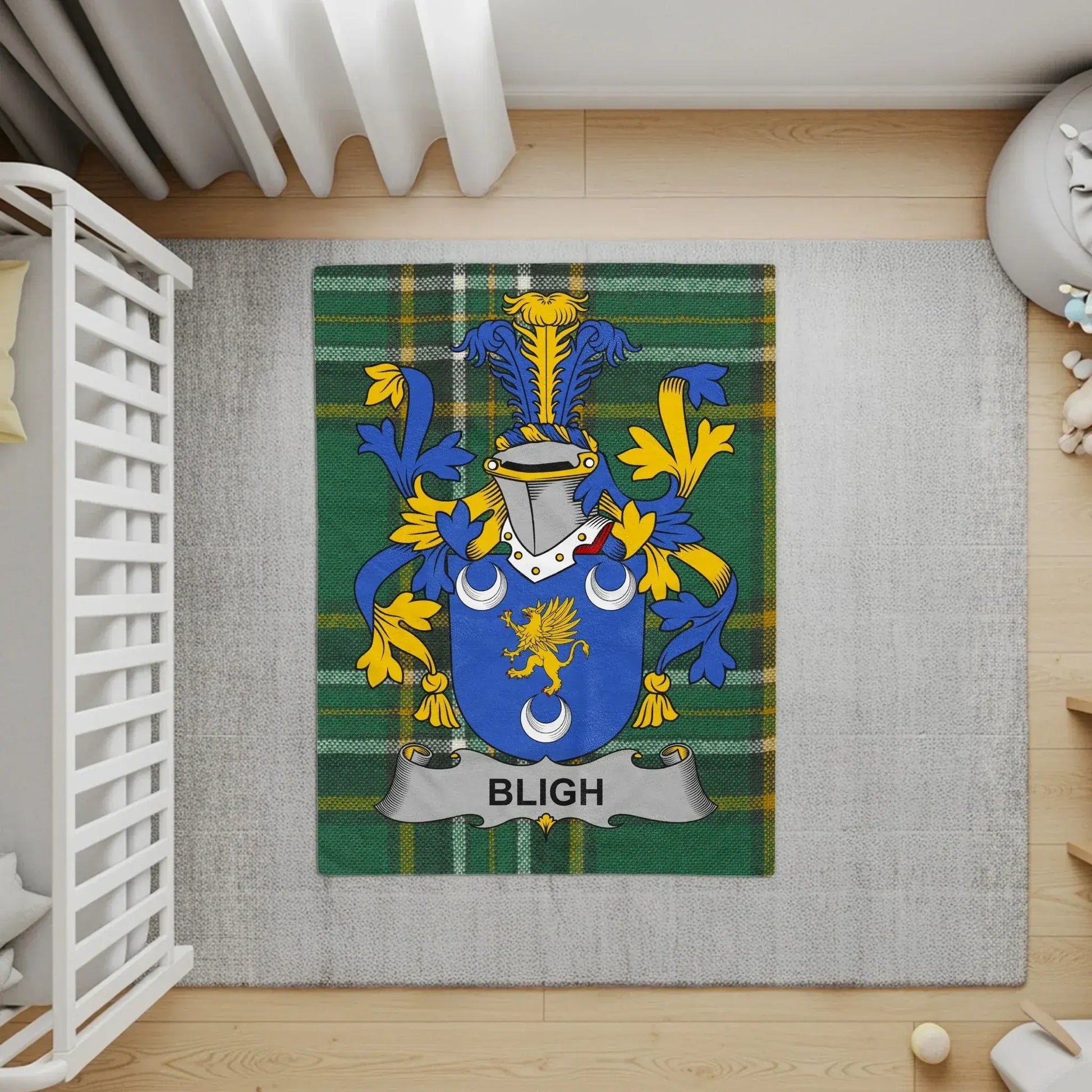 Bligh Family Crest on Green Plaid Tartan product