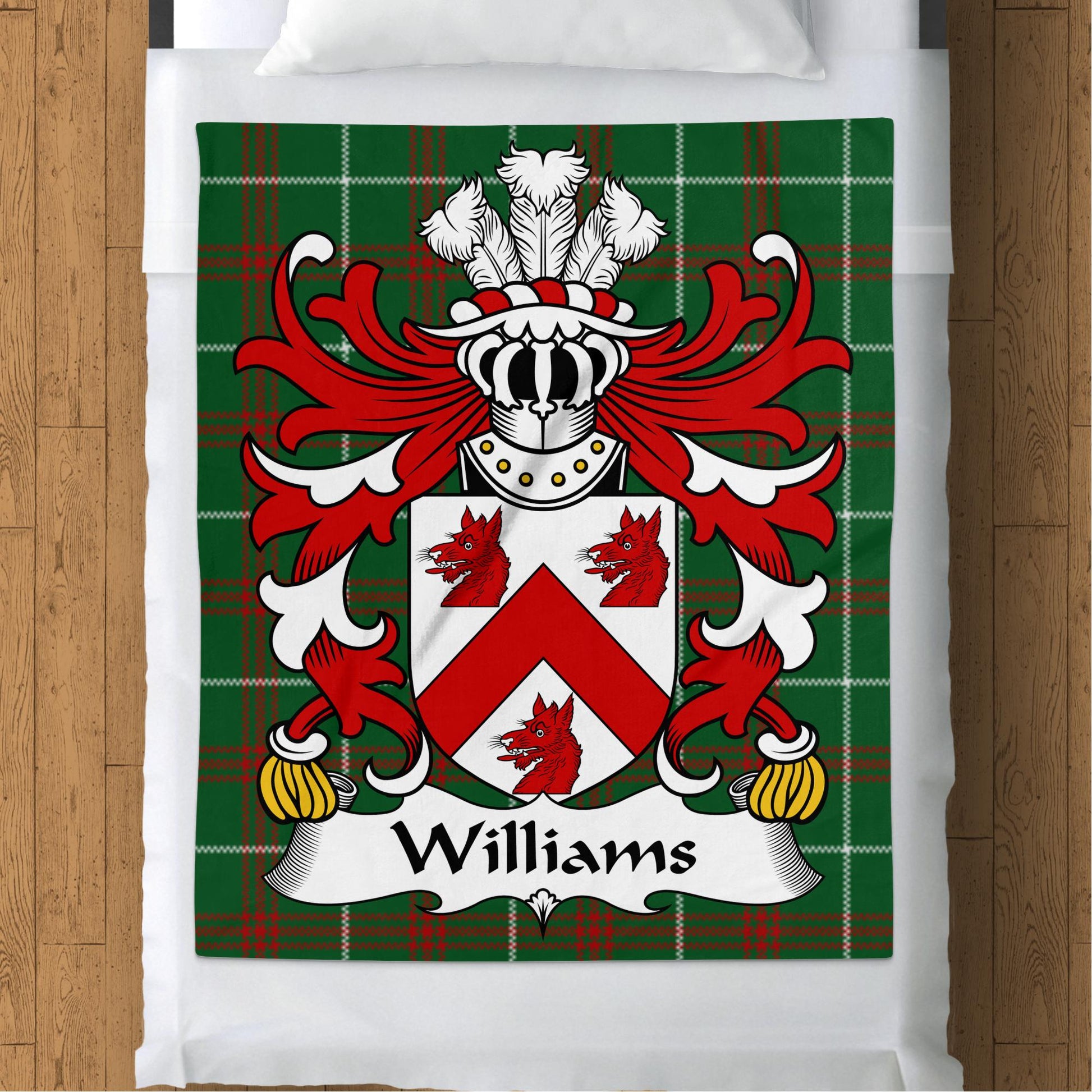 Williams Surname Coat of Arms on Welsh Tartan Blanket - Living Stone Gifts