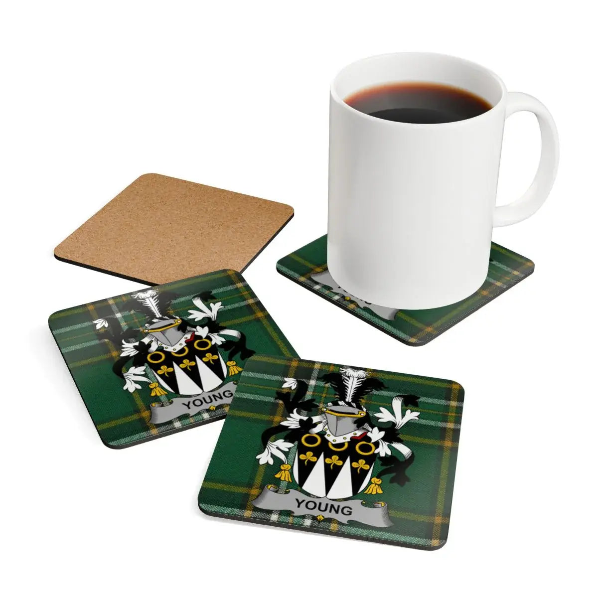 Personalized Family Crest Plaid Pattern Coaster Set product