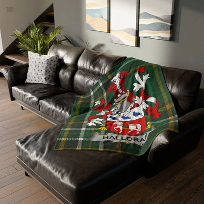 Halloran Family Crest Green Tartan Plaid Blanket product type