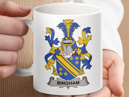 Bingham Family Crest Coat of Arms Shield Mug - Celtic Ancestry Gifts