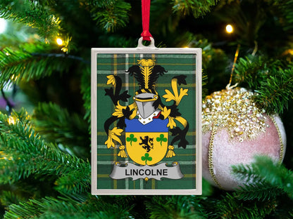 Lincoln Family Crest Green Plaid Christmas Ornament product type