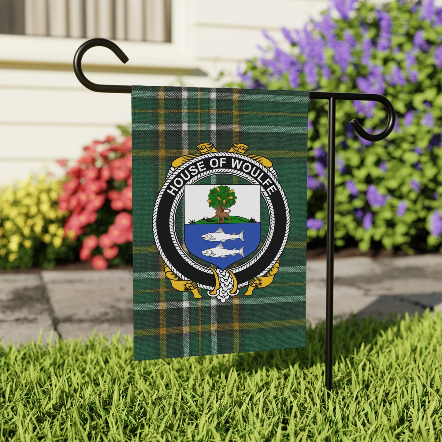 House of Wolfe Garden Flag with Crest Design