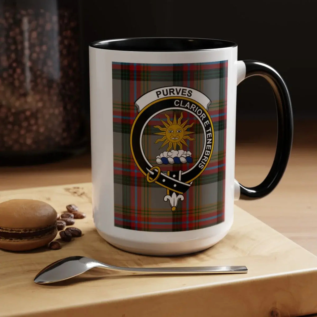 Purves Clan Tartan Crest Ceramic Coffee Mug