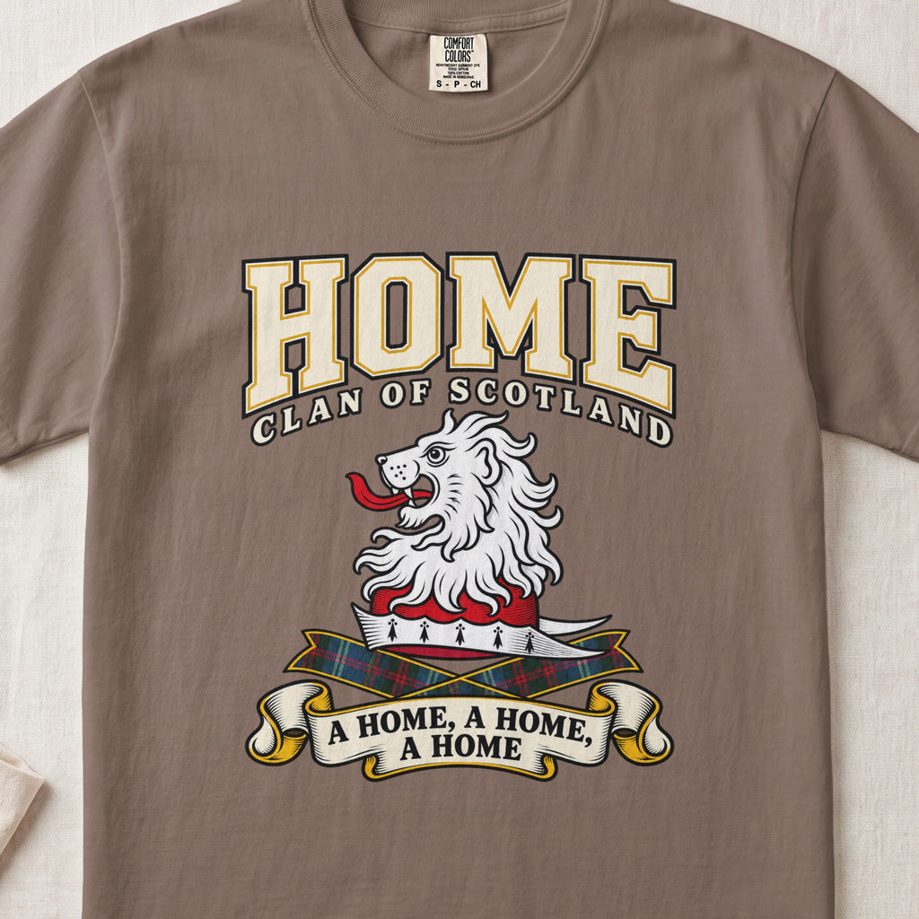 Home Scottish clan graphic T-shirt in Espresso, front view